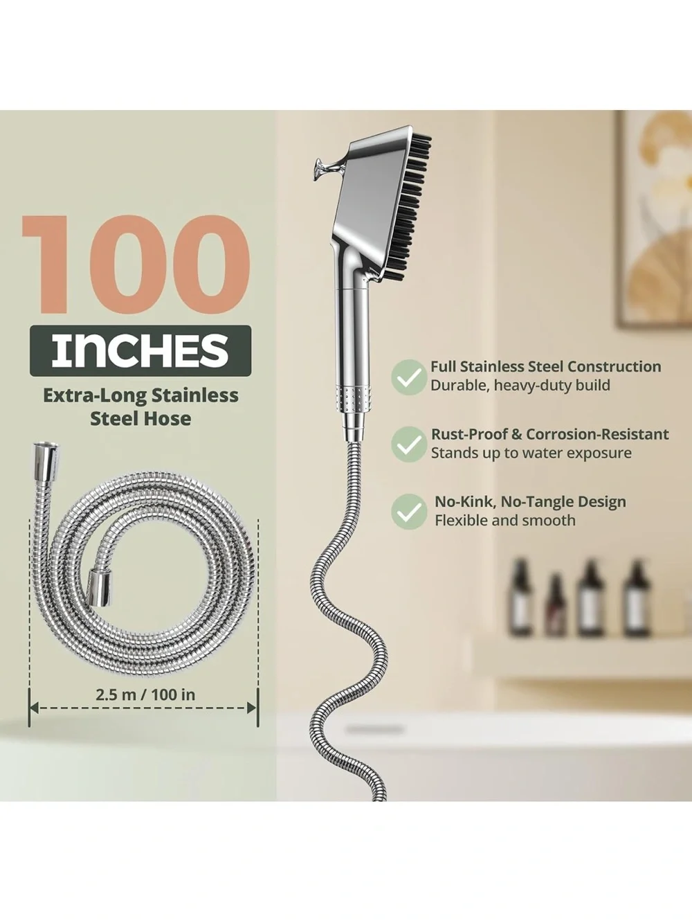Dog Shower Attachment for Thick Haired Dogs, Magnetic Tool-Free Holder & Ergonom